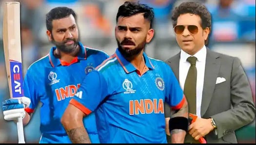Indian Cricket Icons Featured in Winmatch ODI Century Analysis Three iconic Indian cricket figures standing together, representing top ODI performers referenced in the Winmatch cricket analysis on centuries scored in losing causes.