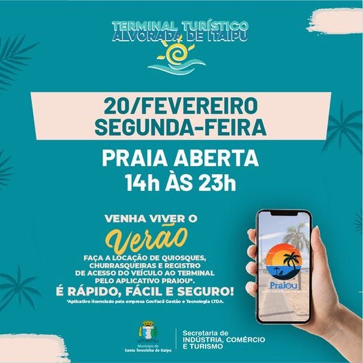 Na segunda-feira, 20, o Terminal Turístico Alvorada de Itaipu estará aberto das 14h às 23h