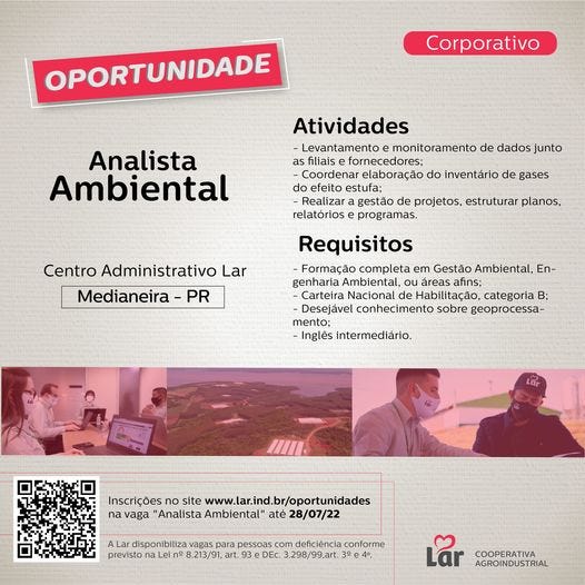 Vaga para Analista Ambiental, no Centro Administrativo Lar, em Medianeira  (PR) - Blogdolago - Medium