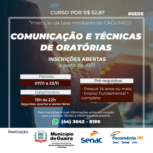 Inscrições para a 2º turma de Comunicação e Técnicas de Oratória abrirá no próximo dia 10