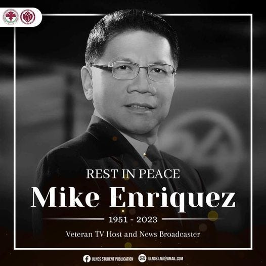 Filipino Tv News Anchor Mike Enriquez Passed Away At The Age Of 71 By Dan Sep 2023 Medium 8208