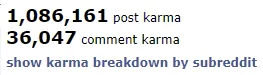 Screenshot after reaching 1 million karma