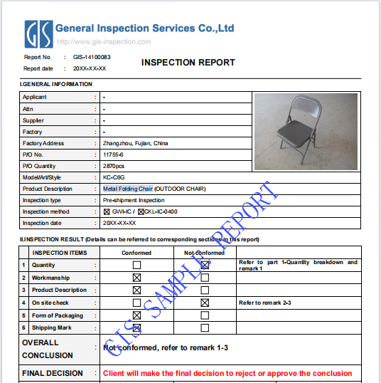 Outdoor Furniture QC Standard and Quality Inspection