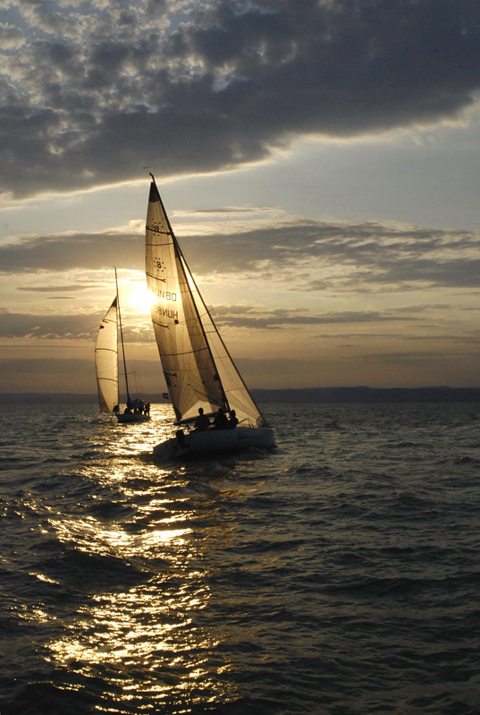 Sailing at sunset on Balaton Lake, Hungary