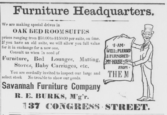 R.E. Burks, manager, Savannah Furniture Company, January 25, 1896 (Savannah Times)