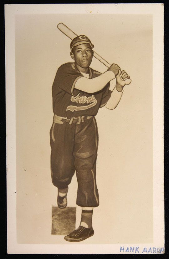 Aaron with the Clowns; he would be the last in MLB to have started in the Negro Leagues