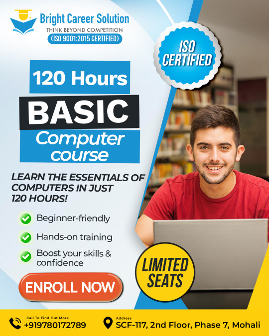 Basic Computer Courses in Mohali — A Complete Guide by Bright Career Solutions, Mohali
