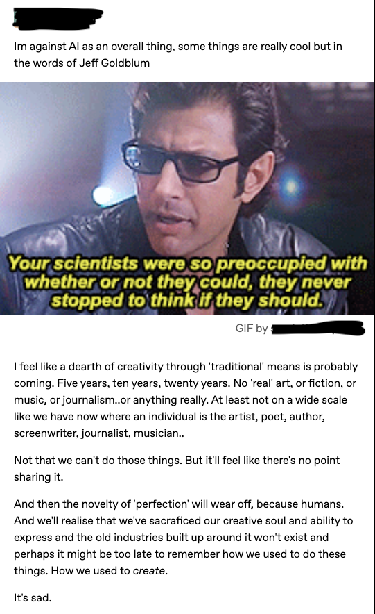 Screenshot from Tumblr, with opinion on AI.
