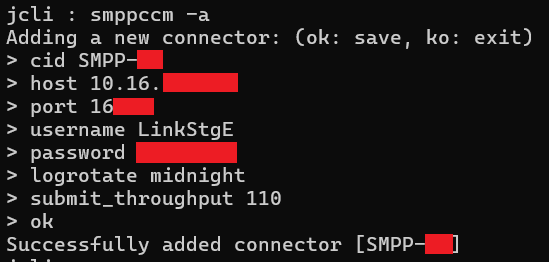 Successfully add SMPP connector