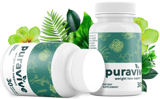 2 bottles of puravive, 1 standing, 1 on its side