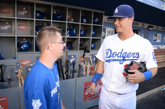 Champ Pederson, left, brother of Los Angeles Dodgers center