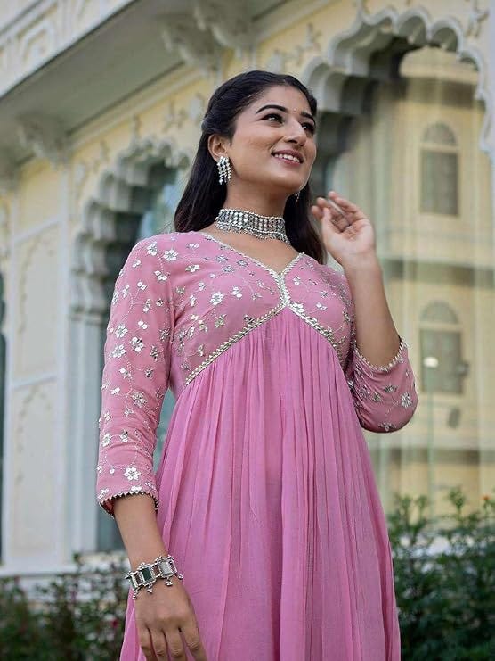 Women’s Rayon Embroidery Work Georgette Fit & Flare Dress
