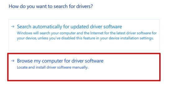 Select the Browser my computer for driver software option
