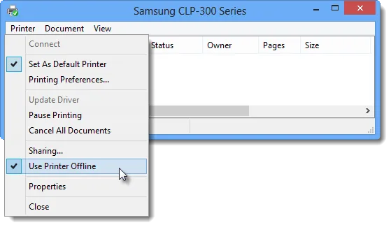 Use Printer Offline option
