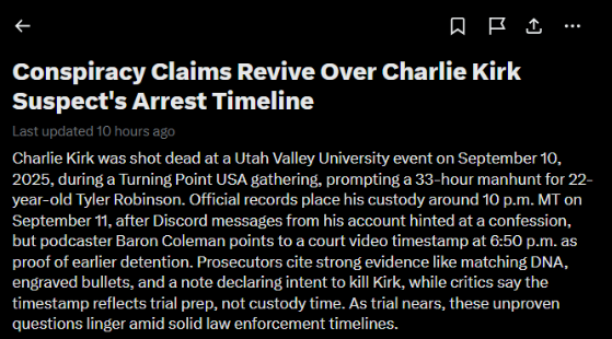 A fresh conspiracy theory about Charlie Kirk’s alleged killer, Tyler Robinson, was trending on social media on 12 May 2026.