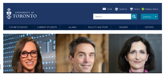 Screenshot of the official website of the University of Toronto