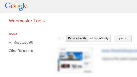 A screens shot of Google Webmaster tools that illustrates the main dashboard.