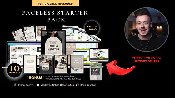 Faceless Starter Pack: Build a Digital Business Without Showing Your Face Start selling digital products with PLR rights and keep 100% profit. Rebrand, resell, and earn passive income — no face, no experience needed