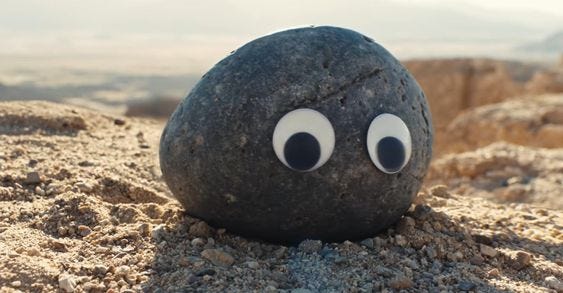 I never thought that a rock with googly eyes rolling down a hill