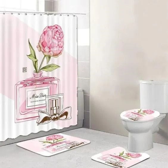 Chanel Logo Pink Luxury Brand Fashion Shower Curtain And Bathroom Set -  Binteez