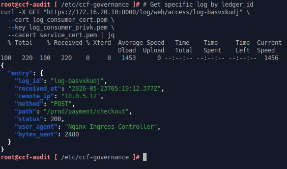 Get specific log by ledger_id