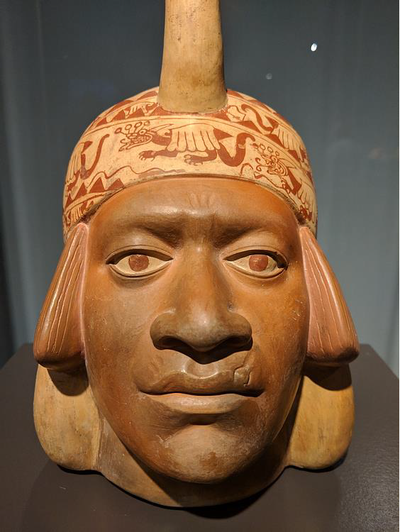 Portrait head of a Moche man. Peru, Moche Culture, Exhibited at Museum Rietberg, Zurich, Switzerland. Caption by Chase McGhee. 13 Black Scholars Who Admitted there were Black people in the Americas before Columbus. Self-published. 2023