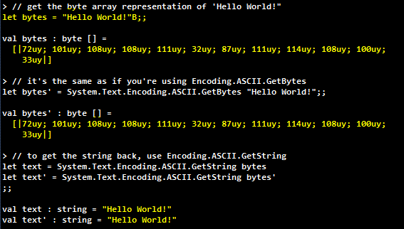 F# — From string to byte array and back | by Yan Cui | theburningmonk.com |  Medium