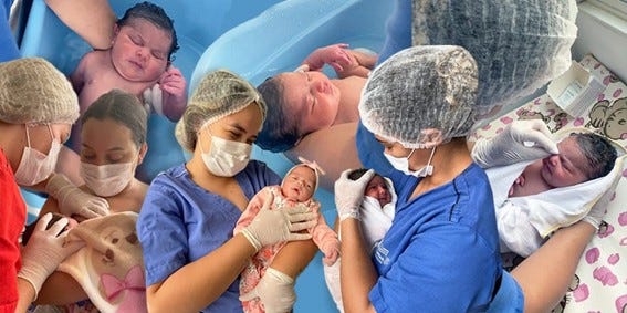 Recém-nascidos e mamães sendo cuidados pela equipe do centro obstétrico (CO) do HEF.