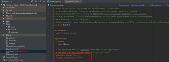 Figura 01: Inserção do pacote no arquivo pubspec.yaml. Fonte: Autoria própria.