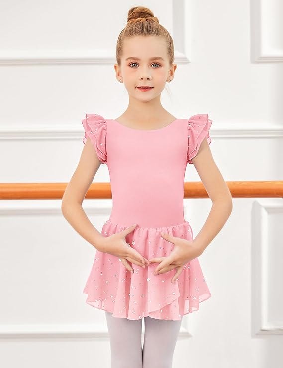 Doomiva Girls Glittery Mesh Ballet Dance Dress Tutu Skirted Leotard Ballerina Outfit Gymnastic Skirt White 16
