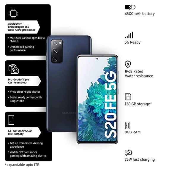 Samsung Galaxy S20 FE 5G (Cloud Navy, 8GB RAM, 128GB Storage) with No Cost EMI & Additional…