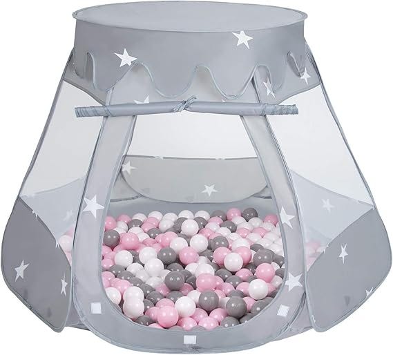 🏰 Selonis — Tente château avec 100 balles : une aire de jeu magique pour enfants (gris, rose…