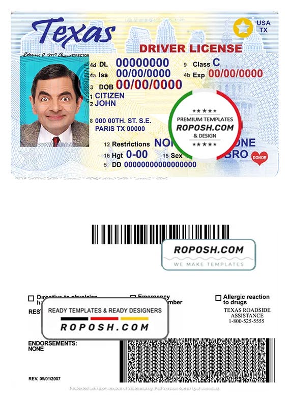 USA Texas driving license template in PSD format - roposhcom - Medium