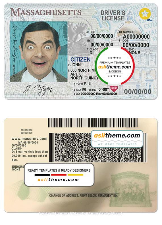 USA Massachusetts driver license psd template Medium