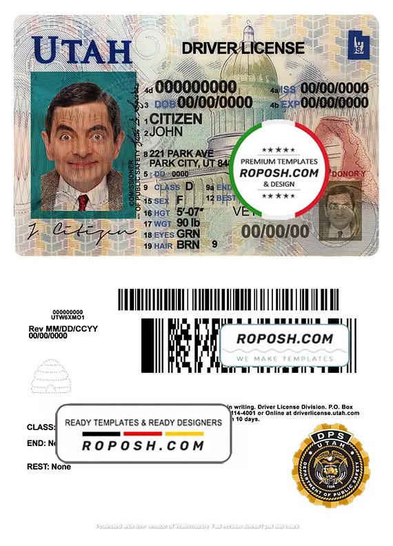 USA Utah driving license template in PSD format - roposhcom - Medium