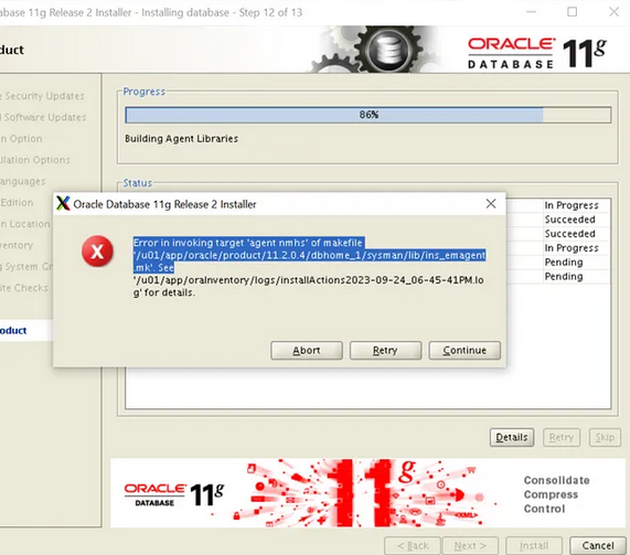 Error in invoking target ‘agent nmhs’ of makefile ‘/u01/app/oracle/product/11.2.0.4/dbhome_1/sysman/
