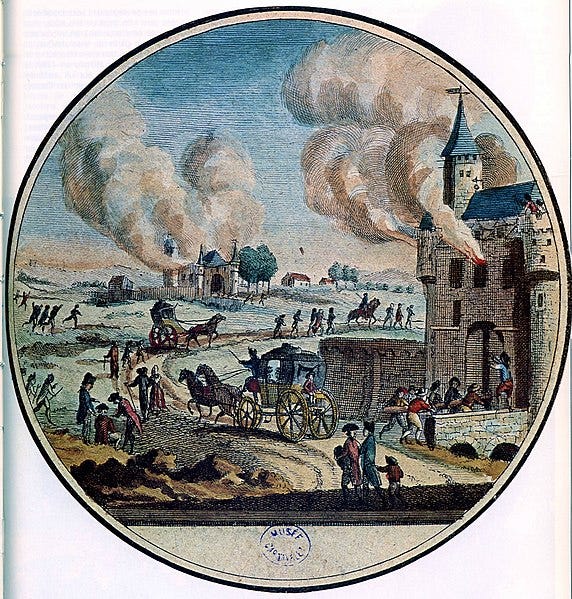 La Grande Peur (The Great Fear) adalah gelombang kepanikan dan pemberontakan petani yang melanda pedesaan Prancis antara Juli hingga Agustus 1789, tidak lama setelah Penyerbuan Bastille pada 14 Juli 1789. Kepanikan ini dipicu oleh beredarnya desas-desus bahwa kaum bangsawan akan mengirim pasukan atau perampok bayaran untuk menghancurkan hasil panen dan menindas rakyat sebagai balasan atas revolusi yang mulai berkembang di Paris. Ketakutan tersebut mendorong para petani mengangkat senjata, menyerang kastel-kastel milik bangsawan, membakar dokumen feodal yang berisi hak-hak istimewa tuan tanah, serta menolak membayar berbagai kewajiban feodal. Meskipun banyak rumor tersebut tidak terbukti benar, pemberontakan menyebar dengan cepat ke berbagai wilayah Prancis dan semakin melemahkan kekuasaan kaum bangsawan. Dampak langsung dari La Grande Peur adalah keputusan Majelis Nasional pada 4 Agustus 1789 untuk menghapus sistem feodalisme dan berbagai hak istimewa kaum bangsawan serta rohaniwan, yang menjadi salah satu langkah paling penting dalam Revolusi Prancis menuju masyarakat yang lebih setara. https://www.worldhistory.org/Great_Fear/