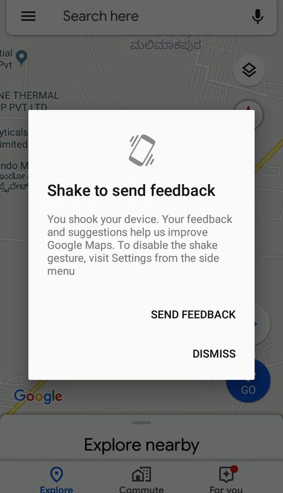 Screen Shake to send feedback in Google Maps.