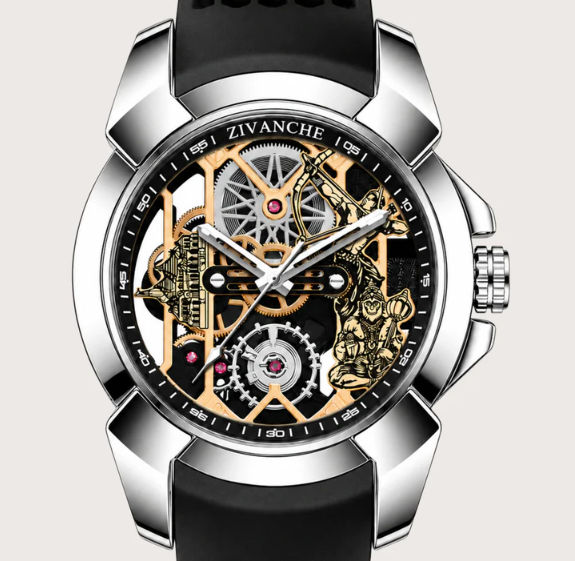 Debotte Janmabhoomi Skeleton Silver Black Automatic Watch