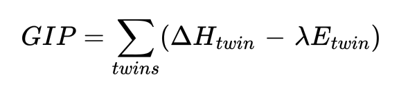 GIP = \sum_{twins} (\Delta H_{twin} — \lambda E_{twin})