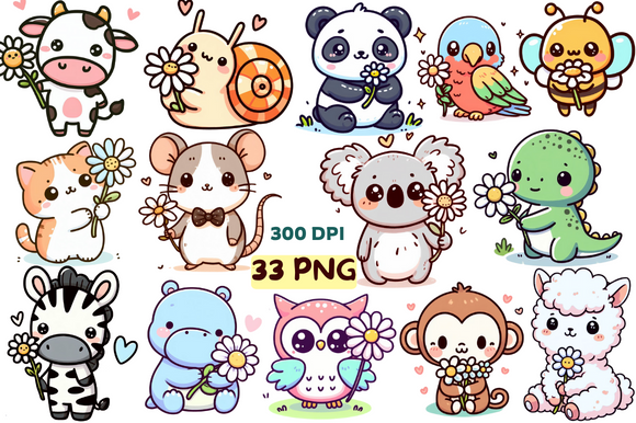 Cute Hand Drawn Animals and Daisy Flower (Unique Print Mock-ups) | by ...