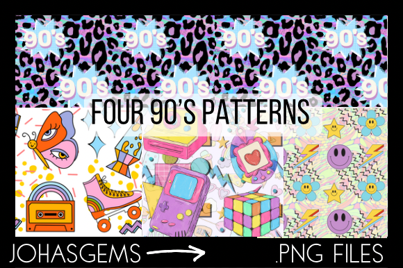 Four Seamless 90’s Inspired Patterns Free Download