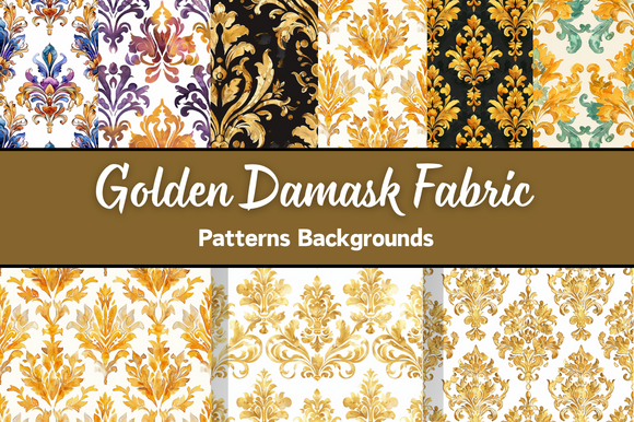 Golden Damask Fabric Patterns Background Free Download