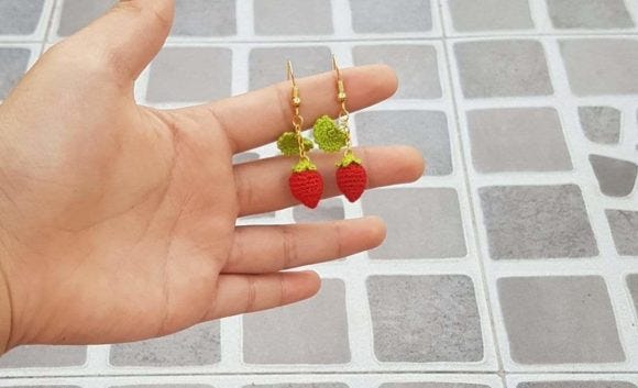 Crochet Strawberry Earring Pattern
