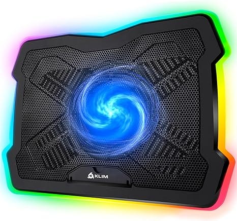 KLIM Ultimate — RGB Laptop Cooling Pad with LED Rim — New 2024 — Gaming Laptop Cooler — USB Powered Fan — Very Stable and Silent Laptop Stand — Compatible up to 17" — PC Mac PS5 PS4 Xbox One. || new technology || viral technology || cooling pads || laptop cooling pads 2024 || amazon .