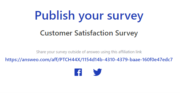 Unique survey affiliate link generated upon publishing a survey