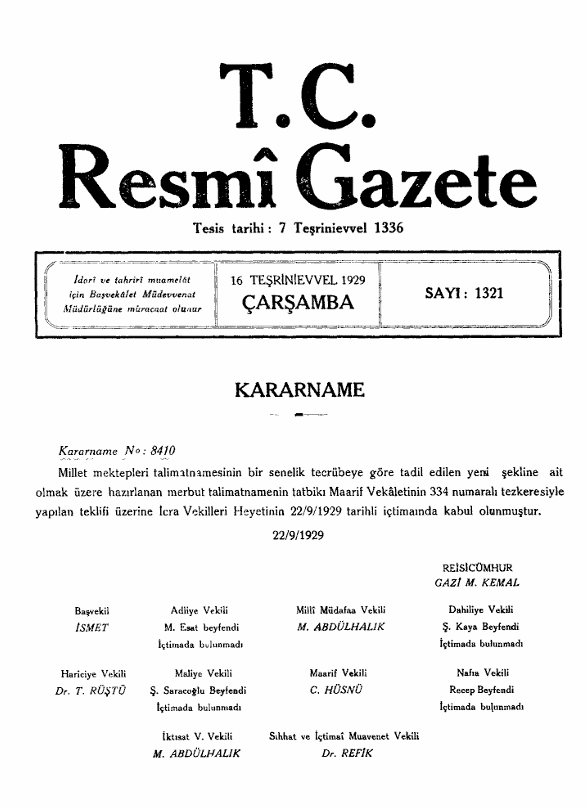 1321 Sayılı Resmi Gazete — 2. Millet Mektepleri Talimatnamesi *³