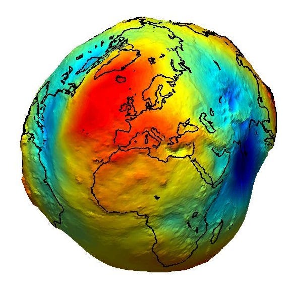 Earth’s geoid as seen by the European satellite GOCE. (Image by ESA)