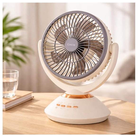 Gesto 10 Inch High Speed Rechargeable Table Fan with Oscillation | 7200mAh Battery