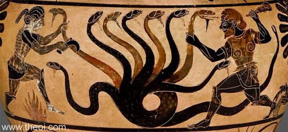 𝘏𝘺𝘥𝘳𝘢 & 𝘏𝘦𝘳𝘢𝘤𝘭𝘦𝘴, attributed to the Eagle Painter ca. 525 B.C.E.
